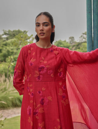 Berry floral anarkali and dupatta
