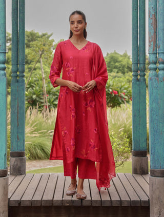 Berry embroidered floral kurta set