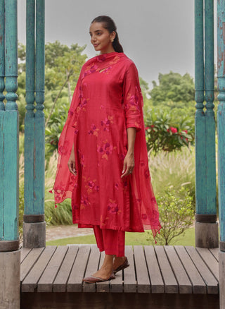 Berry embroidered floral kurta set