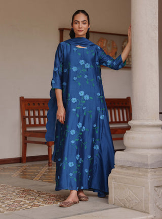 Indigo bloom anarkali and dupatta