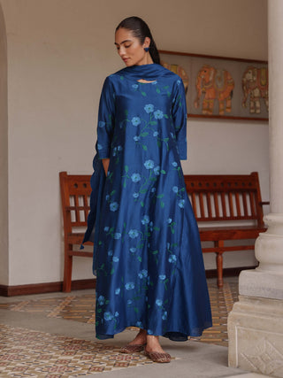 Indigo bloom anarkali and dupatta