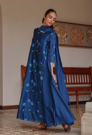 Indigo bloom anarkali and dupatta