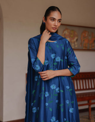 Indigo bloom anarkali and dupatta