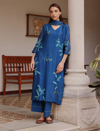 Indigo bloom applique kurta set