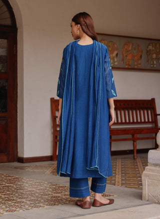 Indigo bloom applique kurta set