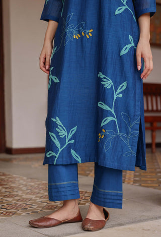 Indigo bloom applique kurta set
