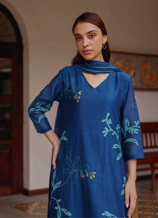 Indigo bloom applique kurta set