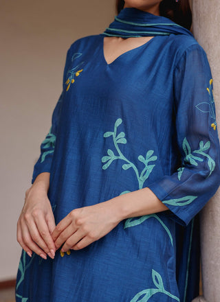 Indigo bloom applique kurta set