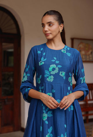 Indigo bloom anarkali and dupatta