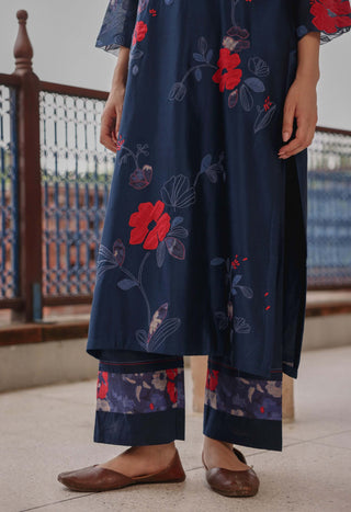 Indigo bloom applique kurta set