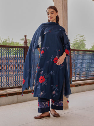 Indigo bloom applique kurta set