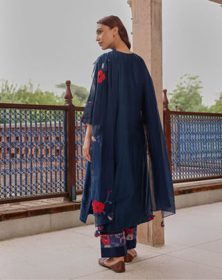 Indigo bloom applique kurta set