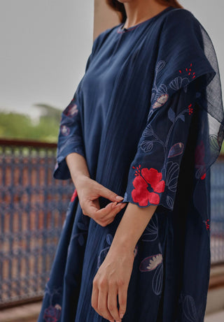 Indigo bloom applique kurta set