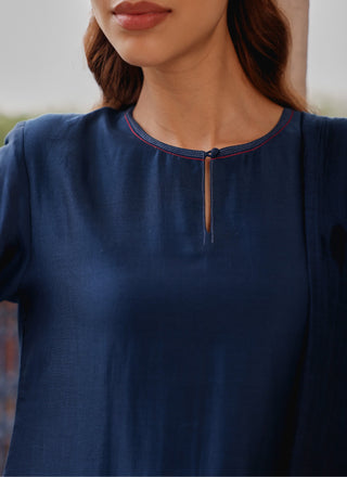 Indigo bloom applique kurta set