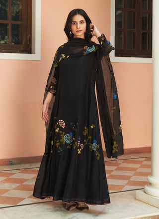 Coal floral anarkali and dupatta