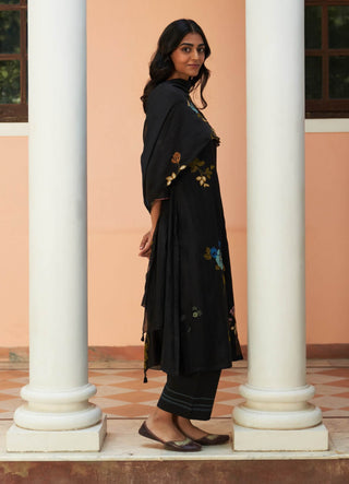 Coal Floral Embroidered Kurta Set by Vaayu available on Indiaspopup