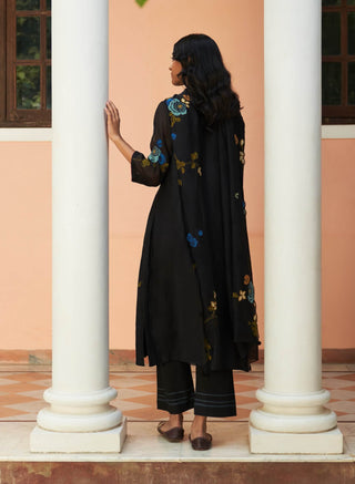 Coal Floral Embroidered Kurta Set by Vaayu available on Indiaspopup