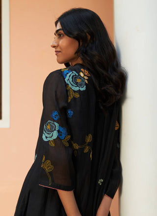 Coal Floral Embroidered Kurta Set by Vaayu available on Indiaspopup