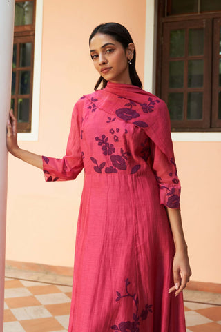 Rouge Floral Anarkali And Dupatta by Vaayu available on Indiaspopup