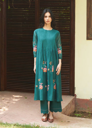 Emerald Floral Tunic And Pants by Vaayu available on Indiaspopup