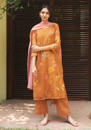 Marigold Applique Kurta Set by Vaayu available on Indiaspopup