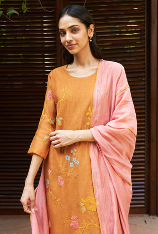 Marigold Applique Kurta Set by Vaayu available on Indiaspopup