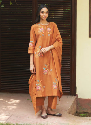 Marigold Floral Embroidery Kurta Set by Vaayu available on Indiaspopup