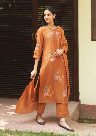 Marigold Floral Embroidery Kurta Set by Vaayu available on Indiaspopup