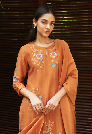 Marigold Floral Embroidery Kurta Set by Vaayu available on Indiaspopup