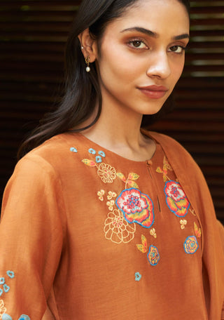 Marigold Floral Embroidery Kurta Set by Vaayu available on Indiaspopup