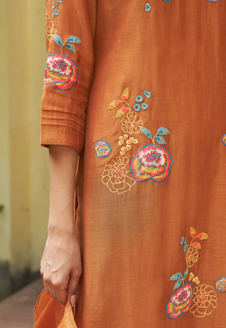 Marigold Floral Embroidery Kurta Set by Vaayu available on Indiaspopup