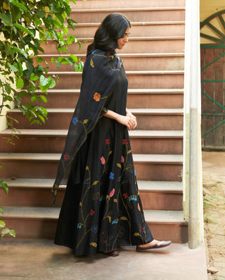 Coal floral anarkali and dupatta