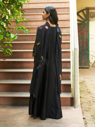 Coal floral anarkali and dupatta