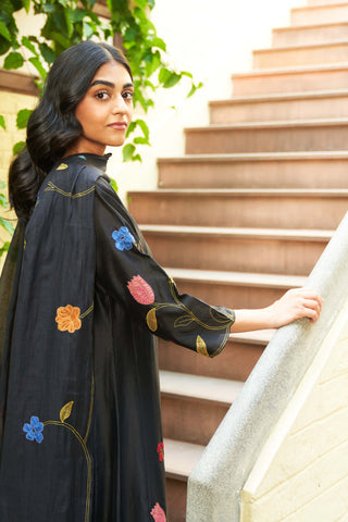 Coal floral anarkali and dupatta