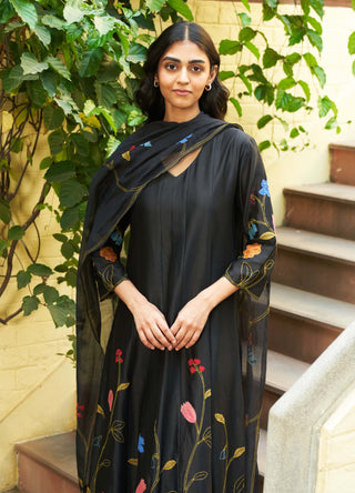 Coal floral anarkali and dupatta