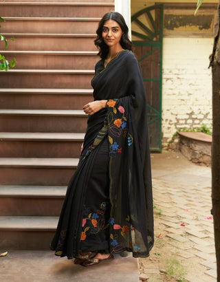 Coal bloom sari and blouse