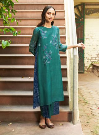 Emerald Applique Floral Tunic And Pants by Vaayu available on Indiaspopup