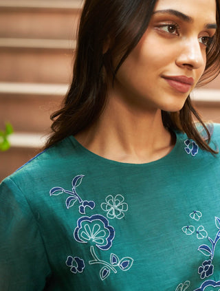 Emerald Applique Floral Tunic And Pants by Vaayu available on Indiaspopup