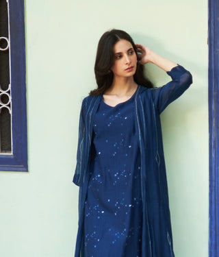 Indigo Printed Jacket Dress by Vaayu available on Indiaspopup