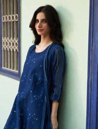 Indigo Printed Jacket Dress by Vaayu available on Indiaspopup