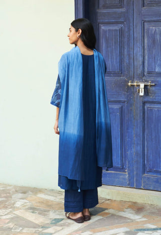 Indigo Floral Embroidered Kurta Set by Vaayu available on Indiaspopup