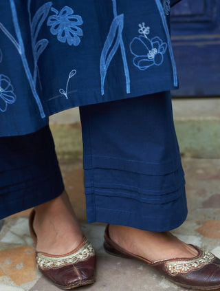 Indigo Floral Embroidered Kurta Set by Vaayu available on Indiaspopup