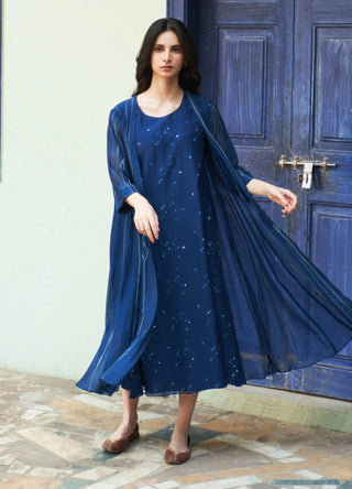 Indigo Printed Jacket Dress by Vaayu available on Indiaspopup