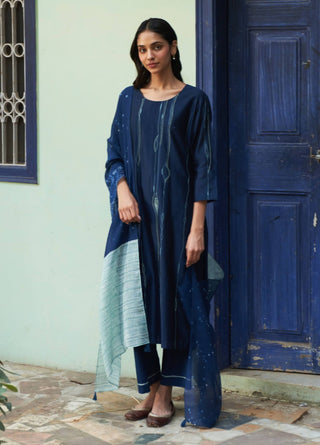 Indigo Printed Kurta Set by Vaayu available on Indiaspopup