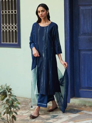 Indigo Printed Kurta Set by Vaayu available on Indiaspopup