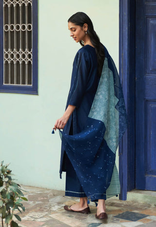 Indigo Printed Kurta Set by Vaayu available on Indiaspopup