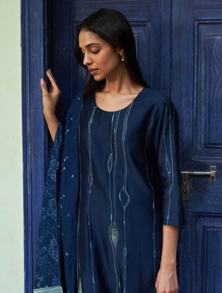 Indigo Printed Kurta Set by Vaayu available on Indiaspopup