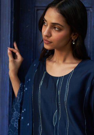 Indigo Printed Kurta Set by Vaayu available on Indiaspopup