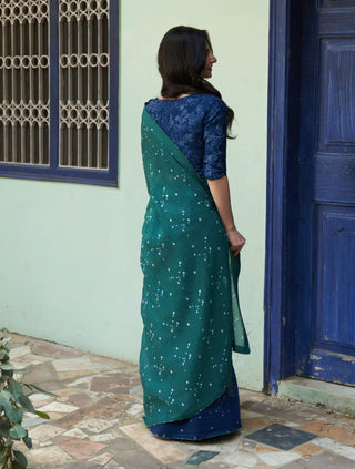 Emerald Printed Sari And Blouse by Vaayu available on Indiaspopup