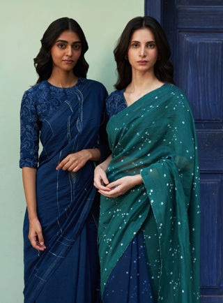 Emerald Printed Sari And Blouse by Vaayu available on Indiaspopup